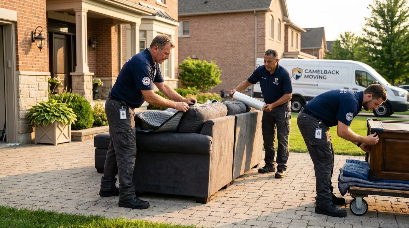 Large estate moving crew wrapping furniture in Mountain Lake, MN